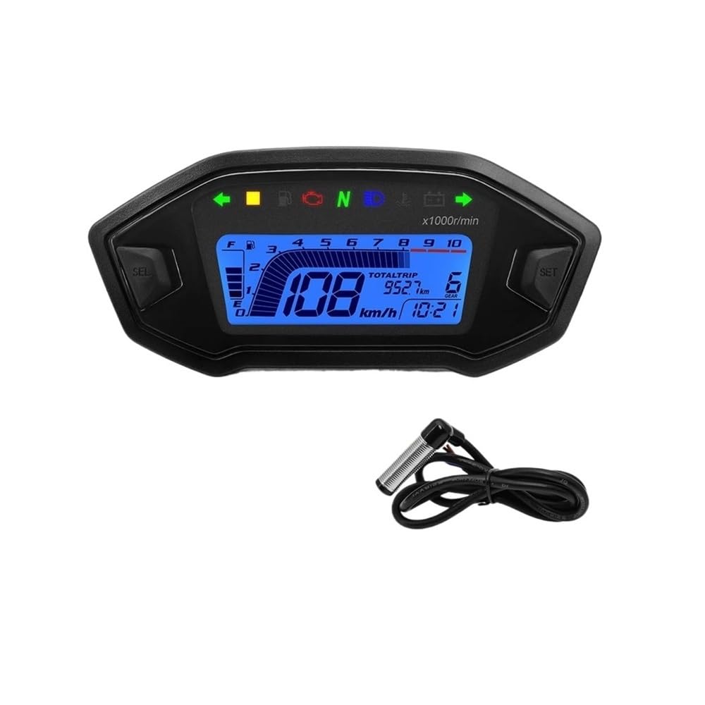 Contachilometri universale Pannello digitale universale per moto, display con tachimetro, contachilometri, livello carburante, temperatura acqua, per 2,4 cilindri