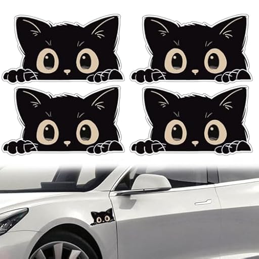 4 Piezas Pegatinas Coche, Interesante Pegatina Coche, Pegatinas Coche Exterior, Adhesivo de Vinilo para Coche, Diseño de Gato y Coche | Ya disponible en tu tienda friki favorita! En mundofriki.es!