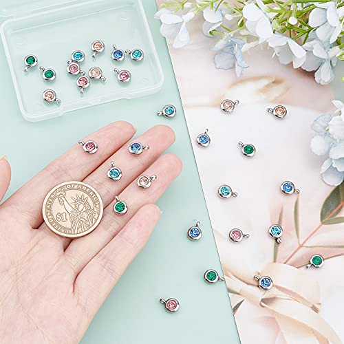UNICRAFTALE 30pcs 5 Colors Flat Round Rhinestone Pendants 9mm Crystal Birthstone Stainless Steel Linking Charm Mixed Color Faceted Jewelry Charms for Jewelry Making Hole 2mm - Image 2