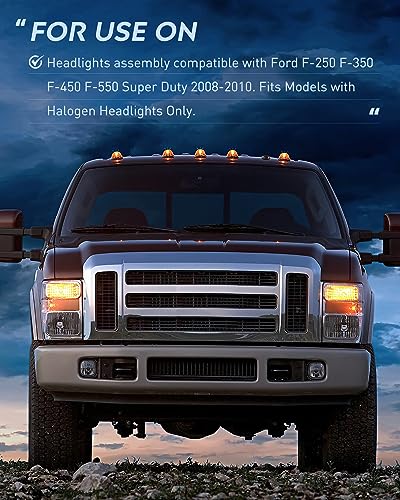 Image of Nilight Headlight Assembly Compatible with 2008 2009 2010 Ford F250 F350 F450 Super Duty Headlamps Replacement Chrome Housing Amber Reflector Clear Lens Driver and Passenger Side