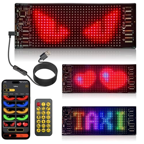 Mini LED Sign for Car - Devil Eyes Light for Motorcycle Flexible Programmable 7x3 LED Matrix Panel for Advertising & DIY Use App & Remote Control
