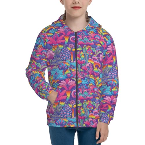 Vintage Psychedelic Flower Kids Pullover Hoodies Boys Zip Up Sweatshirts Girls Athletic Clothes with Pocket3