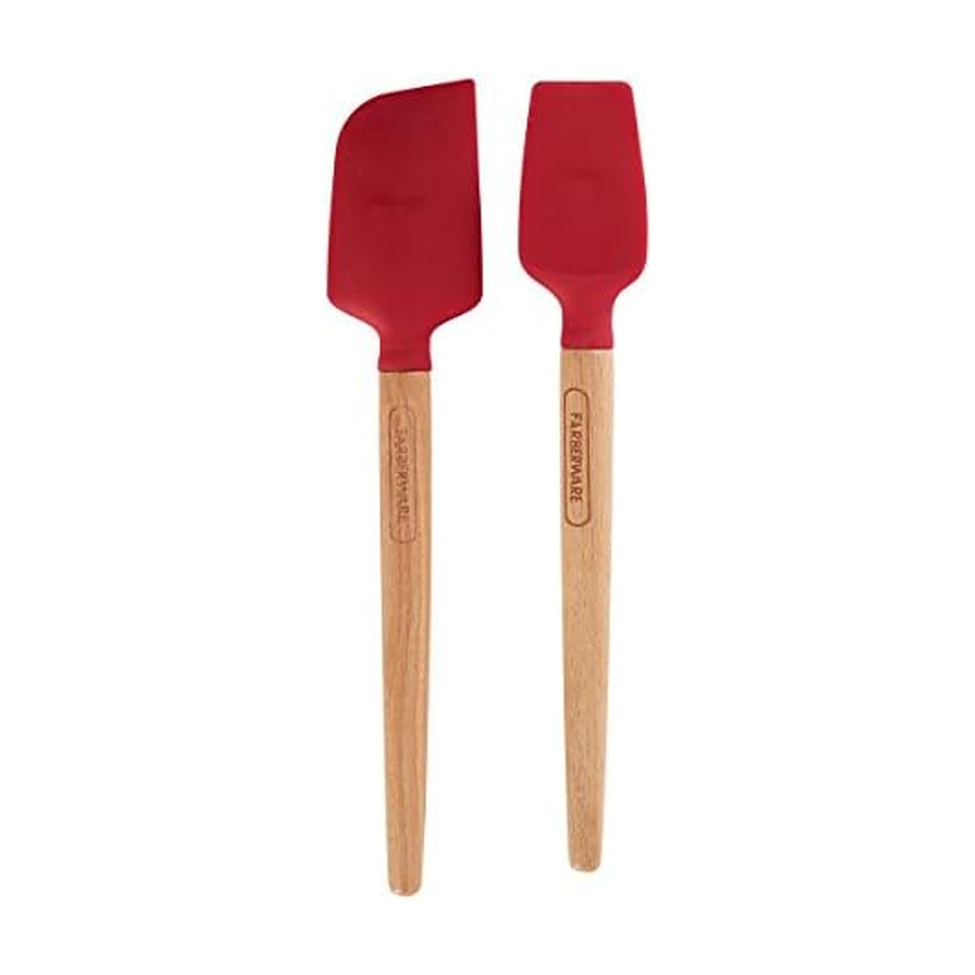 Farberware 2 Stück Profi Hitzebeständige Silikon Pfannenwender mit Holzgriff - Sicher für Antihaft-Kochgeschirr, Rot, 5216385