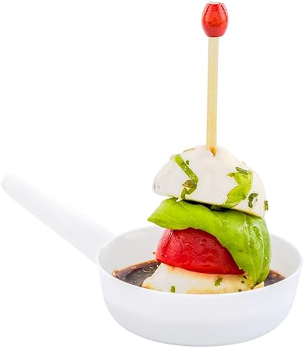 Restaurantware Tazas de postre desechables de 1 onza, 100 mini platos de salsa, diseño de sartén para servir condimentos, aperitivos o muestras,