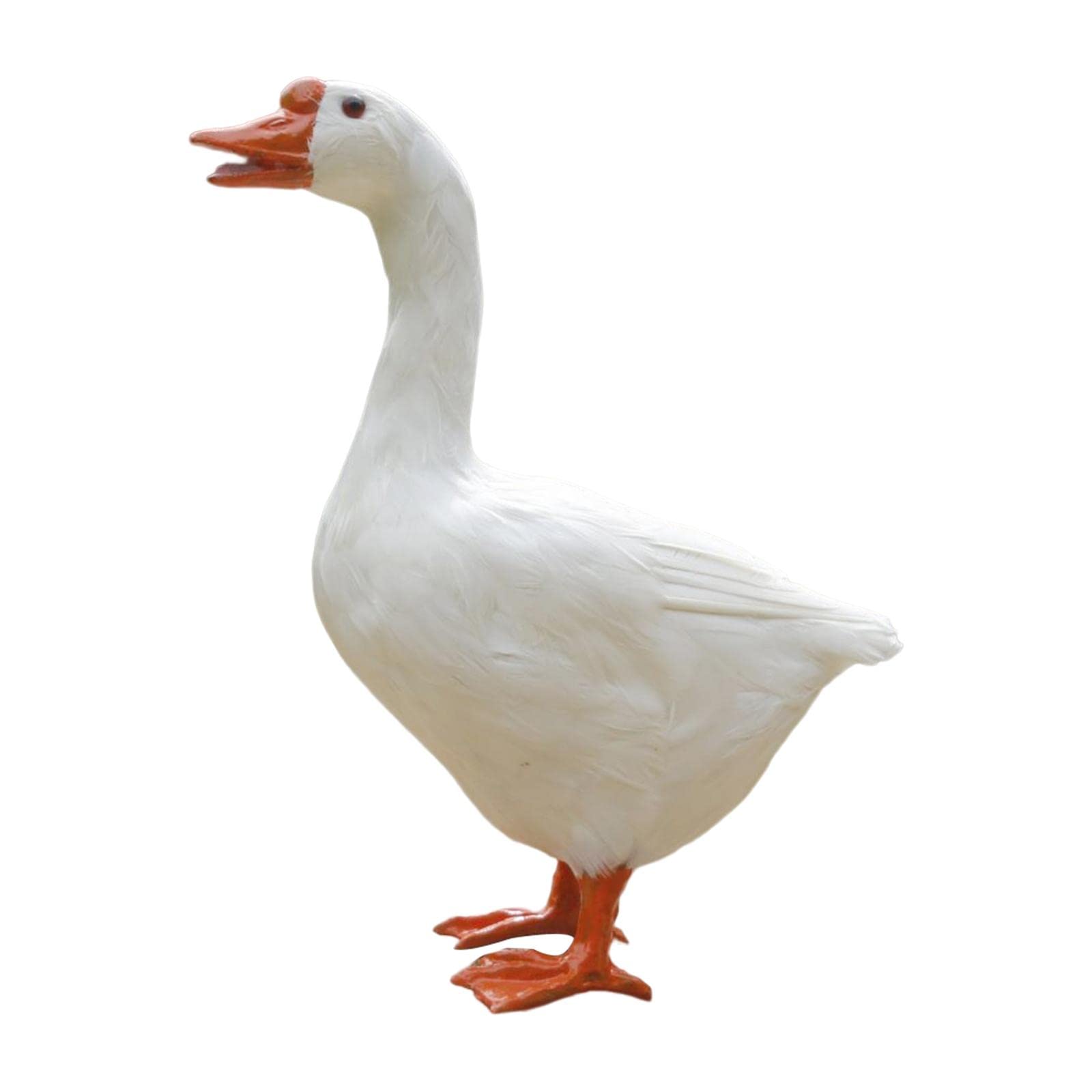 Loviver White Unique Feathered Goose Statue Artificial Animals Standing Sculpture Handcrafted For Desktop Pond Outdoor Indoor Decor Ornaments,