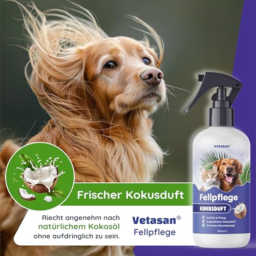 Vetasan Fellpflege Hunde & Katzen 250ml Entfilzungsspray I Langhaar Fell Spray Anti Filz zum Verfilzungen entfernen I Hundeparfüm/Hund Deo gegen Geruch