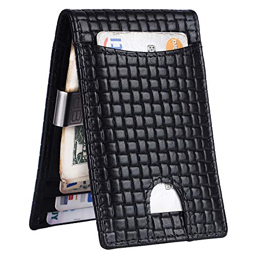 Image of Brooklyn Bridge Genuine Leather Money Clip Wallet for Men Matt VT Black - Premium Slim RFID Protected Wallet with Cash Clip & Multiple Card Slots, Stylish Front Pocket Design, Gift for Men