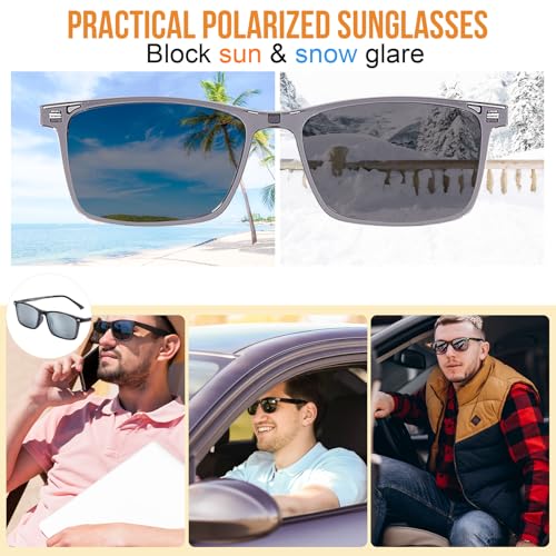 Image of Blue Light Blocking Glasses Men with Polarized Sunglasses Clip for Driving, Computer Glasses Reduce Eyestrain
