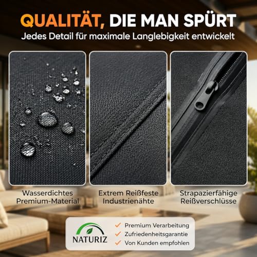 Naturiz® Premium Strandkorb Schutzhülle Winterfest - wetterfest - wasserdicht - Strandkorb Abdeckung UV-beständig - Strandkorbhülle mit Belüftungsfenstern, Hülle 600D Oxford (120cm)
