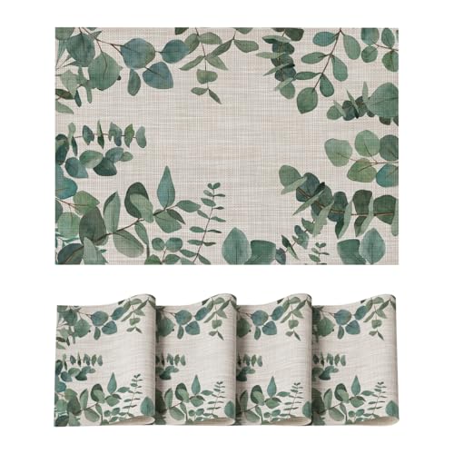 Artoid Mode Juego de 4 manteles individuales de PVC de eucalipto, resistentes a la suciedad, antideslizantes, resistentes al calor, decoración de cocina