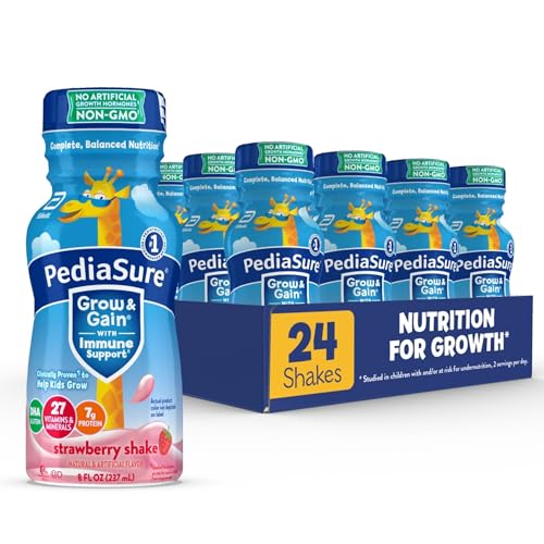 PediaSure Grow & Gain with Immune Support 27 Vitamins & Minerals for Kids 7g Protein Non-GMO Gluten-Free Strawberry 8-fl-oz Bottle Pack of 24