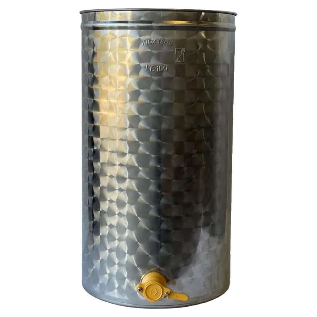 Generico Maturatore 105 kg per Miele in Acciaio Inox di qualità Superiore - Completo di Coperchio, Piedistallo e Rubinetto a Taglio in Plastica - Igiene Garantita e Facile da Pulire - Made in Italy