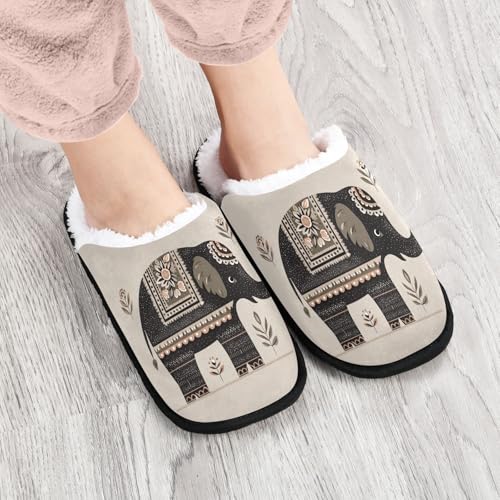 Retro Beige Mandala Elephant Slippers For Women Men Soft Memory Foam Non-Slip Animal Winter Indoor House Shoes Travel Slipper4