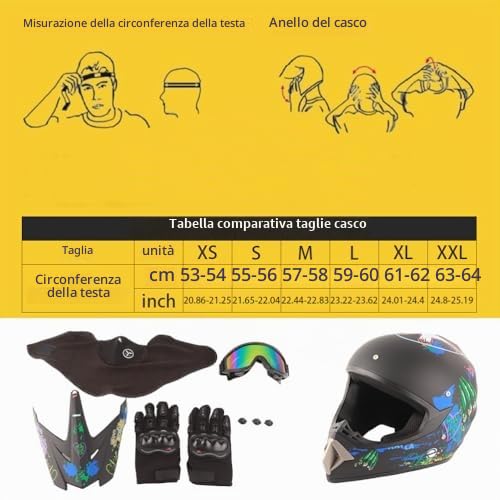 Master Youth Casco Moto Motocross Adolescente Casco Sci Scooter ATV per Ragazzi e Ragazze Four Seasons Terrain con Occhiali e Guanti (M)