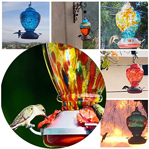Pop Your Dream Hand Blown Glass Hummingbird Feeder for Outdoors, Window, Garden, Backyard Decorative - Easy to Clean & Fill, 35 Ounces Nectar Capacity