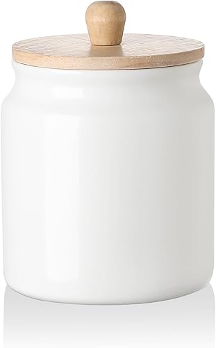 Sweejar Recipientes de cocina de cerámica, tarro de almacenamiento de alimentos de porcelana con tapa de madera hermética, recipiente para el hogar