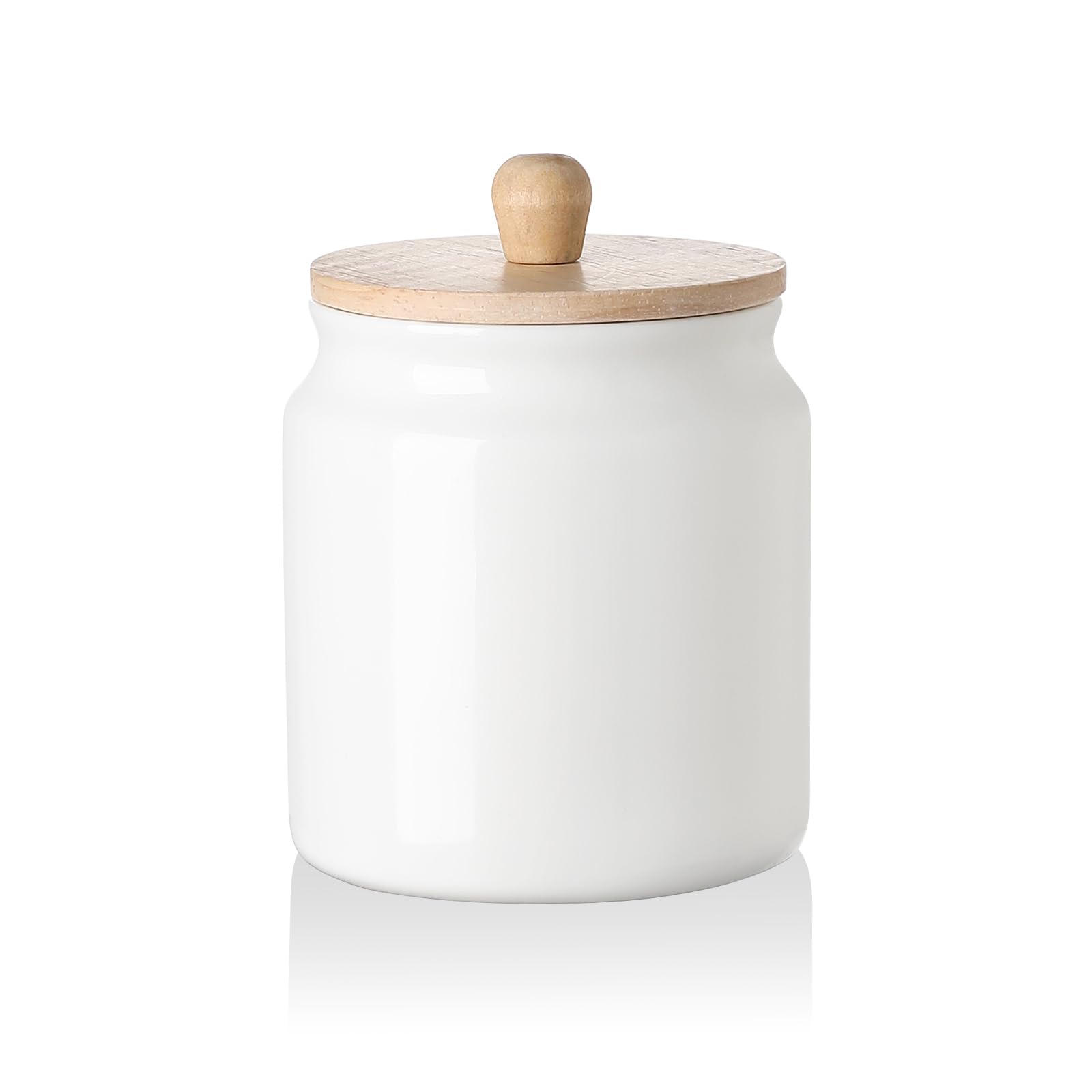 Sweejar Ceramic Kitchen Canisters, Porcelain Food Storage Jar with Airtight Seal Wooden Lid, Home Container Serving for Coffee Beans, Tea-leave, Sugar, Salt and More (White, XS(6.8 FLOZ))