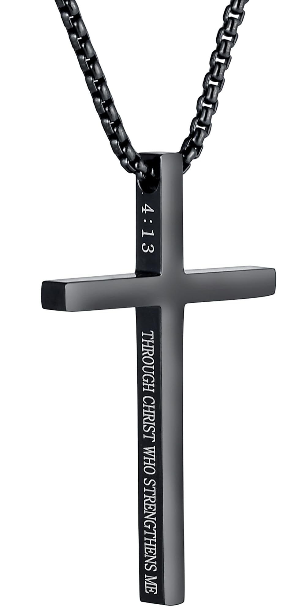 Cross Necklace for Men Christmas Gift Cross Pendant Strength Bible Verse Stainless Steel Necklaces