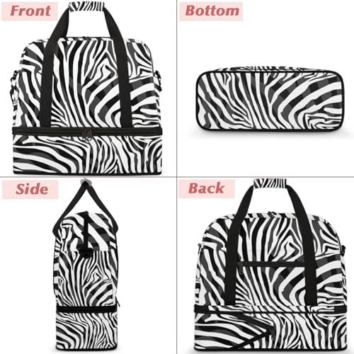 Large Weekender Overnight Bags Animal Skin Zebra Print Travel Duffel Bag for Women Men Gym Bag With Shoe Compartment Foldie Travel Tote Bag Carry On Personal Item Bag for Travel Gym Sports3