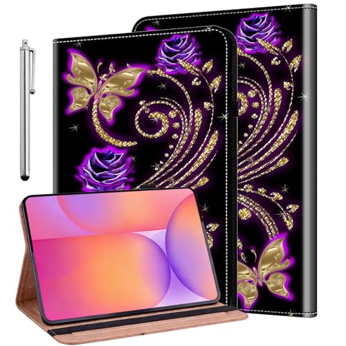 ALILANG Case for Samsung Galaxy Tab S4 10.5 inch 2018 (SM-T830/T835/T837) with Stylus, Shockproof Folding Stand Cover for Galaxy Tab S4 Case-Purple Butterfly
