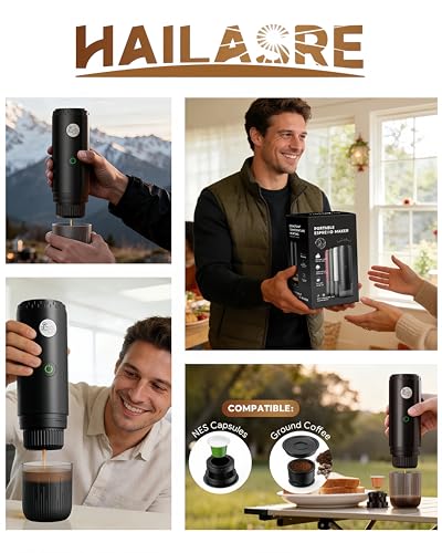 Image of Portable Espresso Machine Mini 19Bar Rechargeable 2-in-1 Multi-Function Electric Coffee Machine One Key Extraction Compatible with NS Capsules and Ground Coffee for Office Home 7800MAH (BLACK-NEW)
