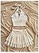 SOLY HUX Women's 2 Piece Beach Vacation Outfits Summer Ruched Halter Crop Top and Ruffle Mini Skirt Set Plain Beige Small