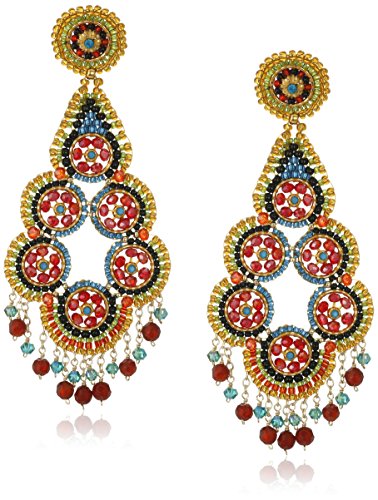 Miguel Ases Rubelite and Fire Opal Hydo-Quartz Multi-Flower Center Drop Earrings