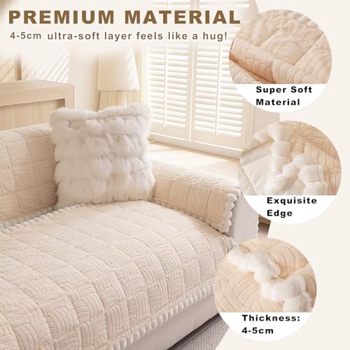 Eco-Ancheng Couch Cover for Dogs Pet Couch Cover for Sofa Washable Dog Sofa Covers Couch Protector for Cushion Fuzzy Non Slip Couch Slipcover with Elastic Straps for Pets, Dogs(Cream,1 PC /27.6x59 in) — view 2