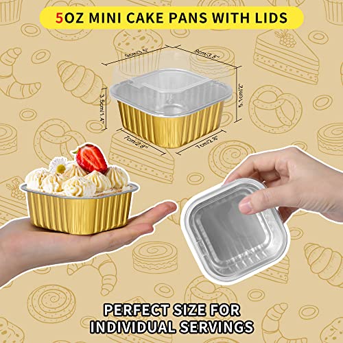 Aluminum Foil Mini Square Baking Cups,Heyyumi 50Pcs 5Oz Disposable Ramekins With Lids,Mini Cake Pans,Cupcake Cups Muffin Tins Liners,Individual Dessert Containers Flans For Brownie Cheesecake(Golden) #TOP1