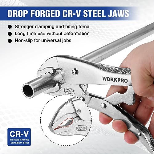 WORKPRO Locking Pliers, 10-inch Curved Jaw Vice Grips pliers, Chromium-Vanadium Steel Locking Pliers with Wire Cutter, Locking Adjustable Vise Grips for Clamping Twisting Welding - Image 3