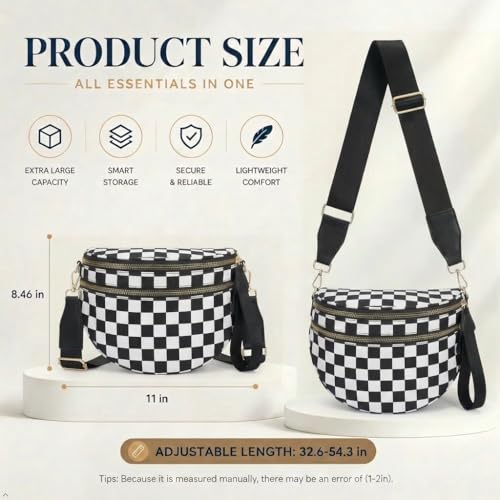 Image of Womens Crossbody Bag, Spacious Nylon Bum Bag Trendy Shoulder Purse with Adjustable Strap Zipped Travel Essentials