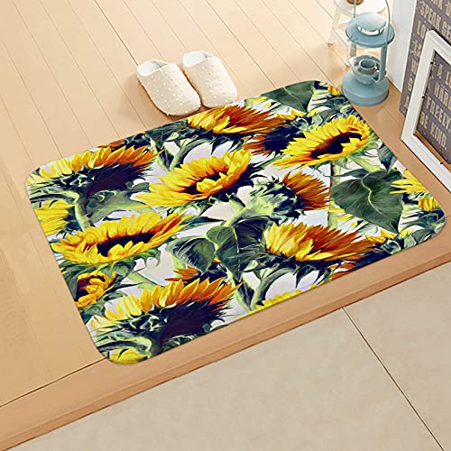 Tapis de couloir tournesol jaune et blanc 80x120cm en polyester lavable
