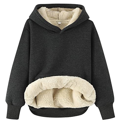 Image of Gihuo Unisex Boys Girls Winter Sherpa Lined Hoodie Kid's Fleece Pullover Hooded Sweatshirt