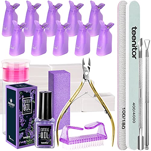 Teenitor Nail Gel Polish Dipping Powder Remover Tools Kit with Nail Clips Nail Remover Pads Cuticle Oil Nail Brushes Nail File Buffer Block Nail Clipper Cuticle Peeler Scraper Pusher and Cutter Teenitor Nail Gel Polish Dipping Powder Remover Tools Kit with Nail Clips Nail Remover Pads Cuticle Oil Nail Brushes Nail File Buffer Block Nail Clipper Cuticle Peeler Scraper Pusher and Cutter