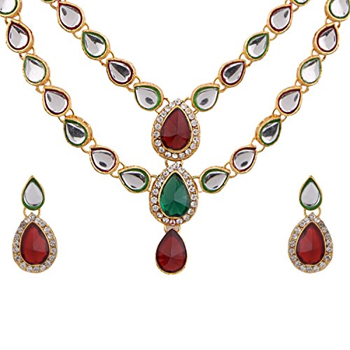 Efulgenz Indian Layered Traditional Bollywood Gold Tone Faux Kundan Bridal Necklace Earrings Maangtika Wedding Jewelry Set