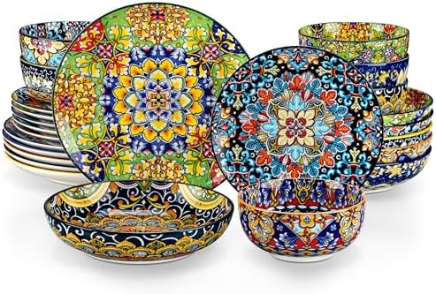 vancasso 24 Pieces Dinnerware Sets, Plates and Bowls Set, Porcela...