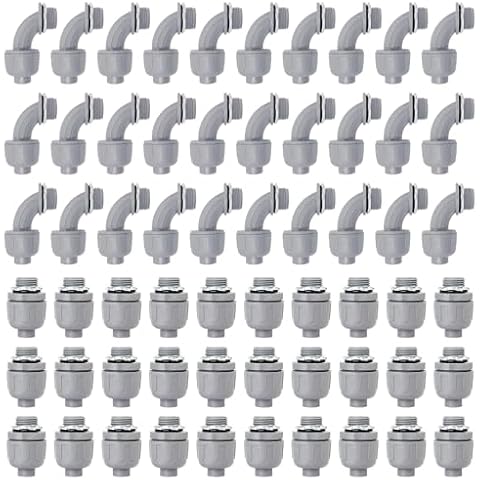 Wocloer 1/2 inch Liquid Tight Connector PVC Flexible Conduit Connector, UL Listed Conduit Fittings 60 Pack (30 pcs 180D/30 pcs 90D) Cover