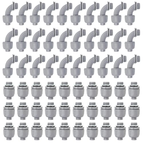 Wocloer 1/2 inch Liquid Tight Connector PVC Flexible Conduit Connector UL Listed Conduit Fittings 60 Pack (30 pcs 180D/30 pcs 90D)