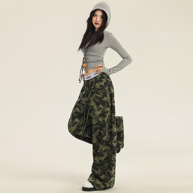 Women's high Street Camouflage Hip-hop Elastic high Waisted Loose and Versatile Wide Leg Casual Pants4