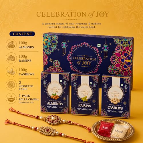 Image of Bay Nut Premium Rakhshabandhan /Rakhi Gift Hmaper Assortment Of Nuts & Dried Fruits|Festival Gift For Family & Friends|Combo Pack Of Almonds,Cashews Festive Celebration (h-10)