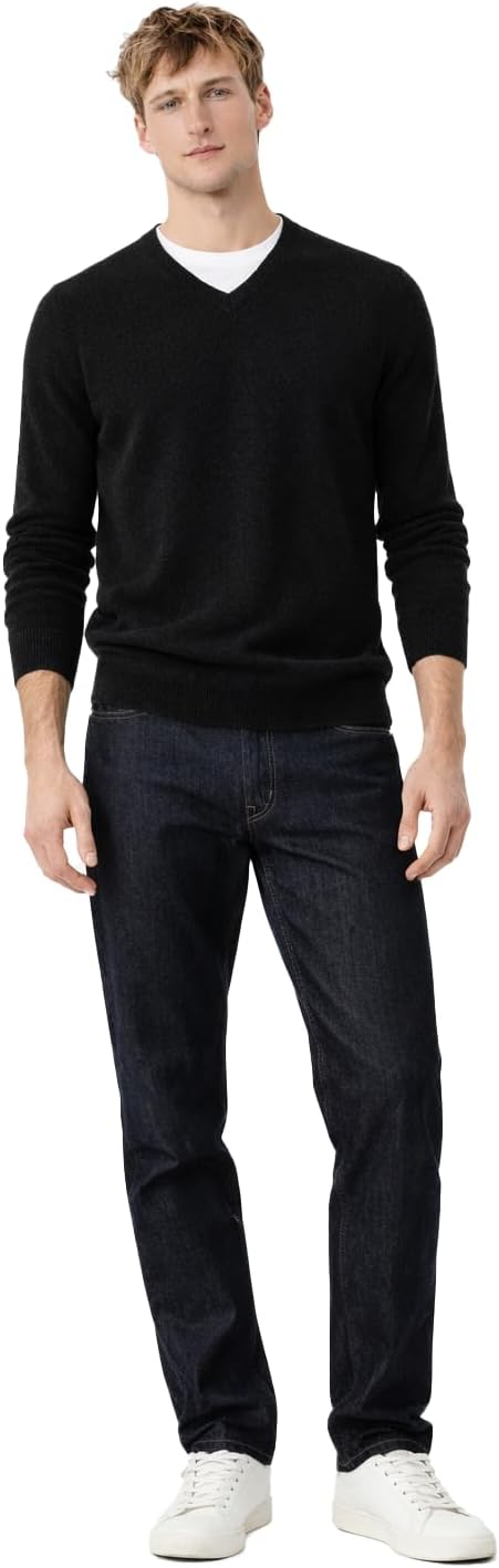 State Cashmere Men's Essential V-Neck Sweater 100% Pure Cashmere Classic Long Sleeve Pullover