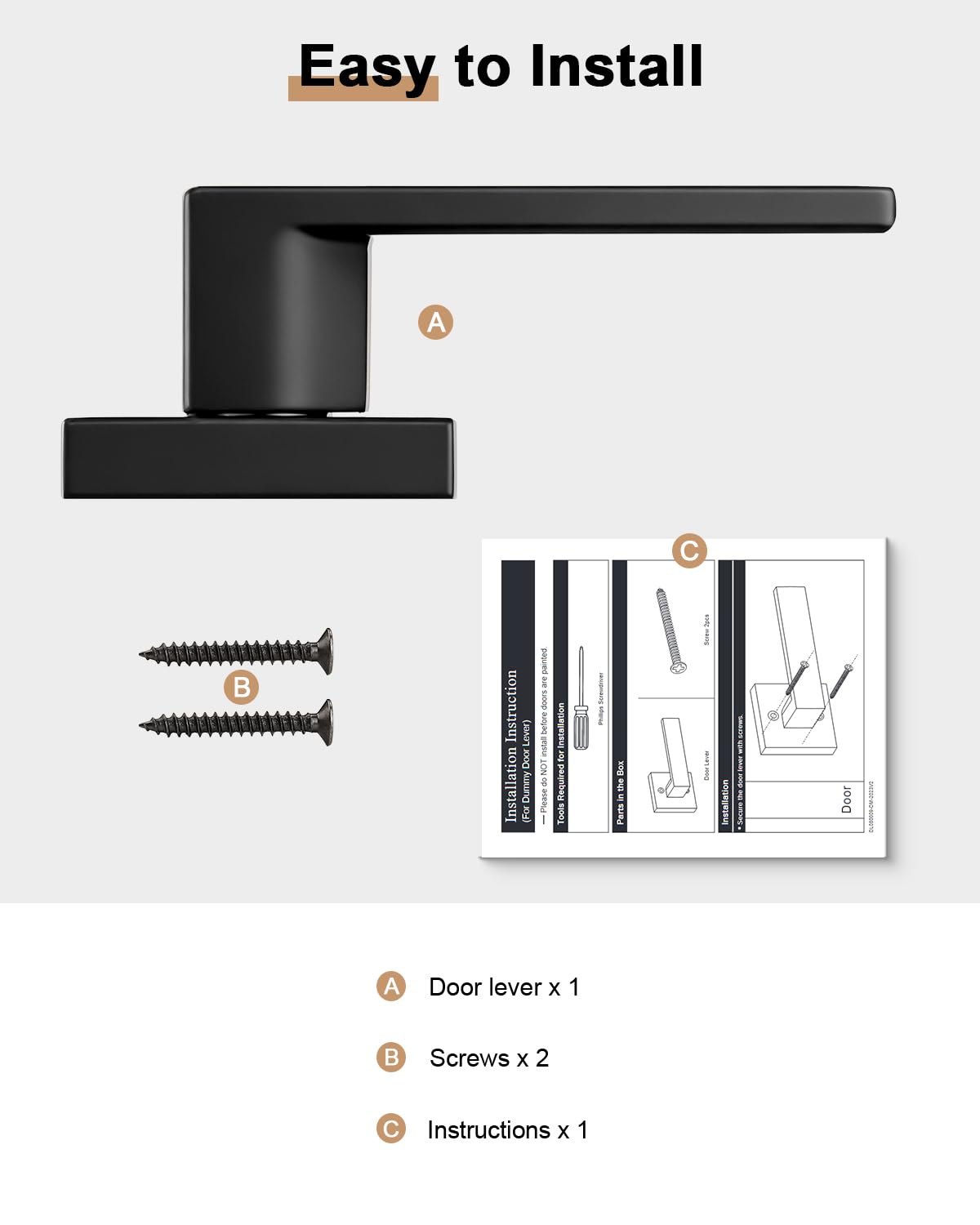 Probrico Matte Black Square French Doors Half-Dummy Handles, Heavy Duty Closet Balcony Pantry Hardware, Non-Turning Stainless Steel Single Dummy Levers(Exposed Screws, 4 Pack) — Amazon image 6