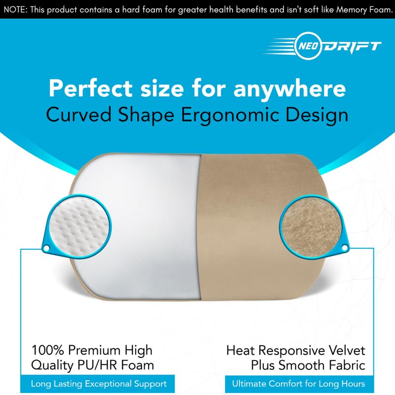 Image of Neodrift 'Curveneck' Neck Support Cushion for Neck, Head, Shoulder Pain-Relief for Car Seat, Gaming Chair, Office Chair (Set of 2) (Colour - Beige)