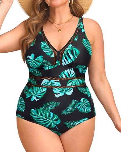 Daci Women Plus Size One Piece Swimsuits Sexy Hollow Out Bathing Suit V Neck Swimwear