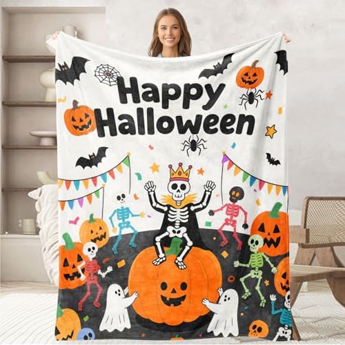 Halloween Themed Throw Gifts for Adult Kids, Skull Blanket for Women Men, Bat, Pumpkin and Ghost Decor for Home, Horror Flannel Soft Gothic Blanket for Bed Couch 50