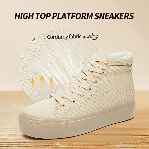 Waluzs Women's Platforms Sneakers White High Top Sneakers for Women Fashion Platform Shoes Classic Lace Up Tennis Shoes (Breathable,Comfortable)3
