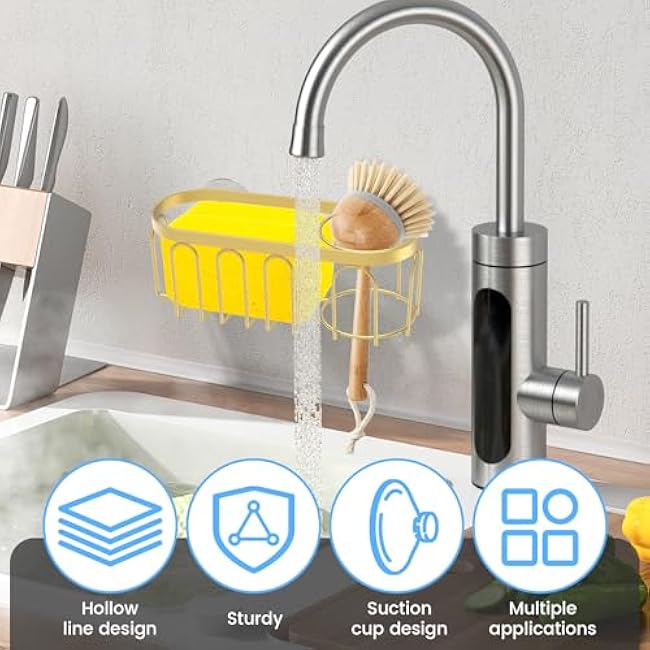 2Pcs Kitchen Sink Sponge Holder 304 Stainless Steel Suction Cup Sink Drain Rack Rustproof Kitchen Sink Organizer No Drill Dish Sponge Holder Tray for Kitchen Bathroom