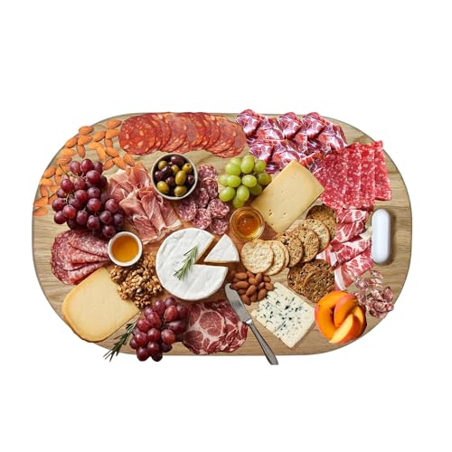 LUX Extra Large 20.5 inche American Oak Wood Oversized Serving & Charcuterie Board 20.5' x 13'| Oval Cheese Board With Handle for Meats, Crackers, Unique Gift for Wedding, Housewarming & Party