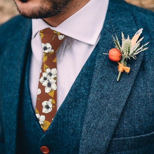 Image of Mantieqingway Floral Ties for Men Skinny Cotton Tie Flower Necktie