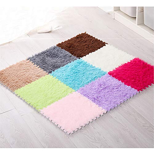 Lkxharleya 16Pcs Interlocking Foam Mats, Fluffy Carpet Tiles Plush Area Rug Interlocking Floor Tiles Soft Baby Playmat Puzzle Floor Mat, Grey #TOP4